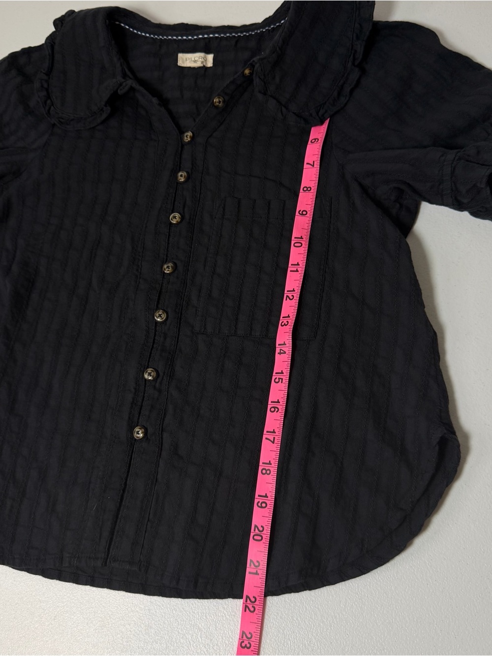 Pilcro Keira Blouse Black Textured Button-Up